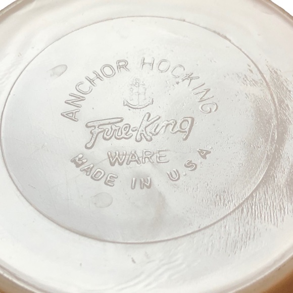 FIRE KING Anchor Hocking Cup & Bowl Peach Lustre EUC Ware Glass Block Letters - Picture 3 of 10